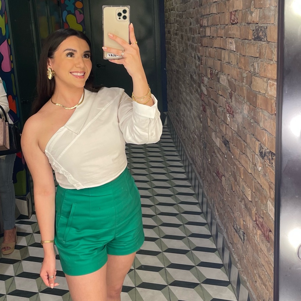 One shoulder button up top